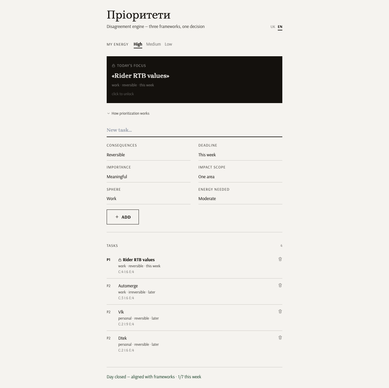 Desktop: full task list with scoring